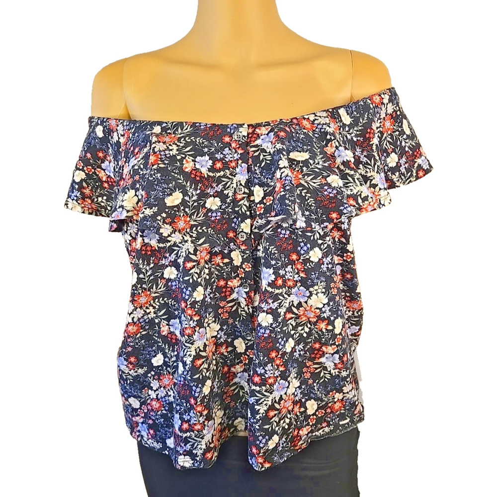 American Eagle Women's Floral Off The Shoulder Faux Button Top Size XL